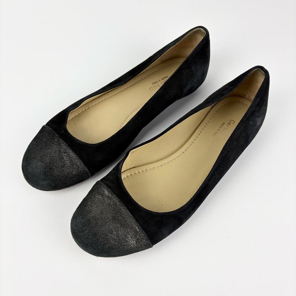 Garnet Hill Leather Suede Cap Toe Metallic Ballet Flats 8